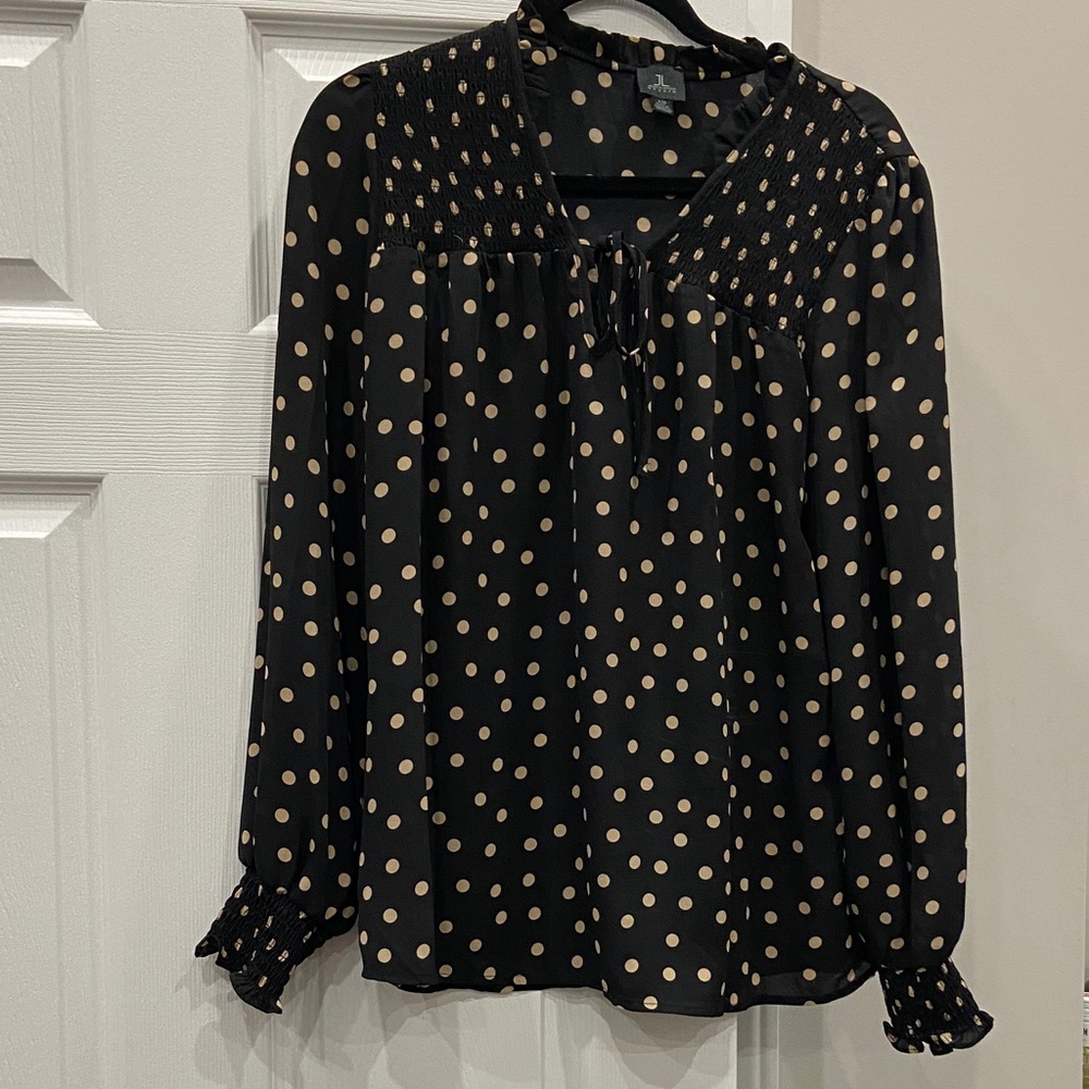 Jules & Leopold Black and Cream Polka Dot Blouse